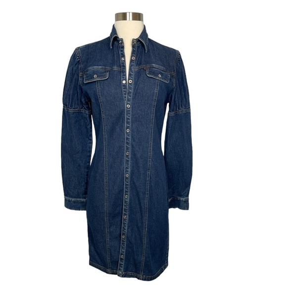 Vintage Ralph Ralph Lauren Blue Label Denim Dress Puff Shoulders Front Snaps 4 - Picture 2 of 16